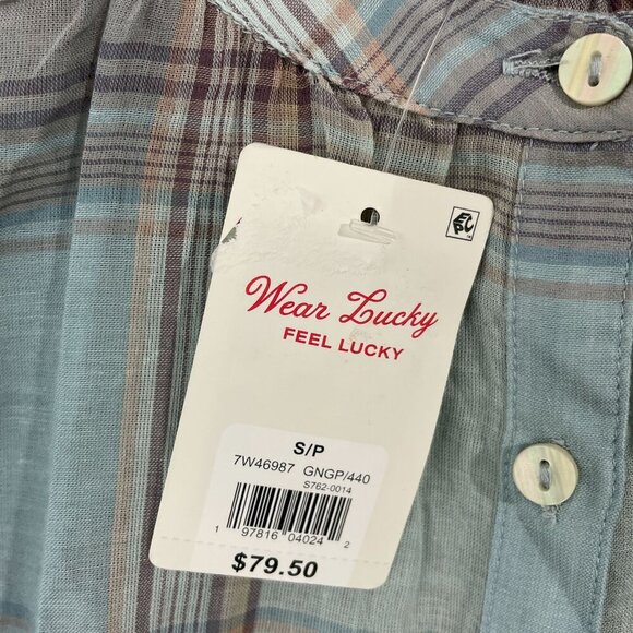 NEW Lucky Brand Womens S Cotton Plaid Smocked-S Ginger Root Plaid Sheer - Picture 7 of 9